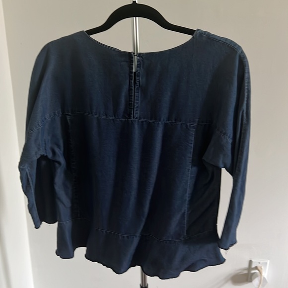 LAST CALL - Chambray, peplum, 3/4 length top - Picture 2 of 3